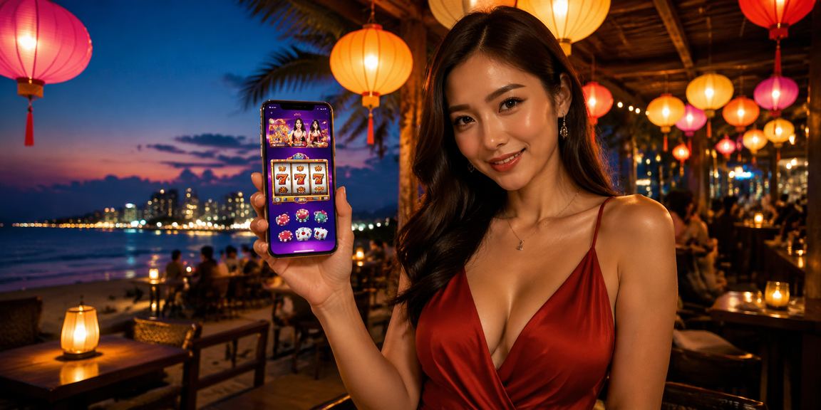 Người chơi tại Hội An dùng điện thoại chơi casino đêm chợ